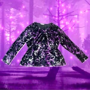 Crushed Velvet Whimsigoth Purple and Black Floral Long Sleeve Top